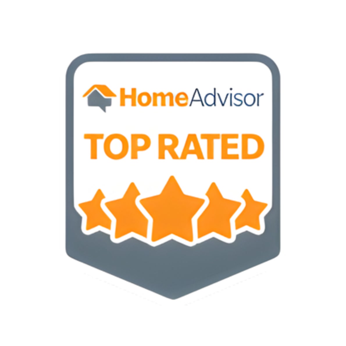 HomeAdvisor badge with "Top Rated" text above five orange stars, indicating a high rating or top-rated status.